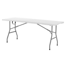 VEVOR Folding Table, 6 Ft Heavy Duty Portable Fold-in-Half Utility Table, Indoor Outdoor Plastic Rectangle Table with Built in Handle, for Party